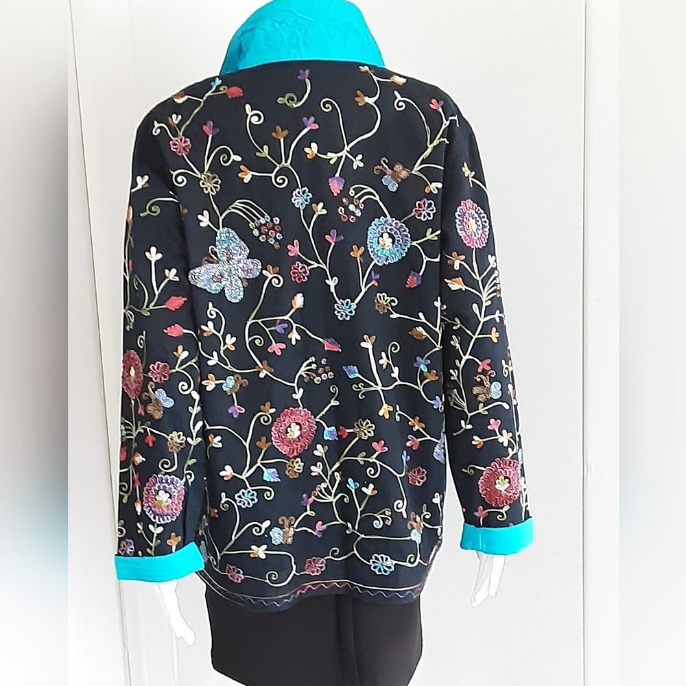 QUACKER FACTORY Embroidered Beaded Butterfly Floral Jacket Sz M - Vtg 90's - Picture 5 of 10